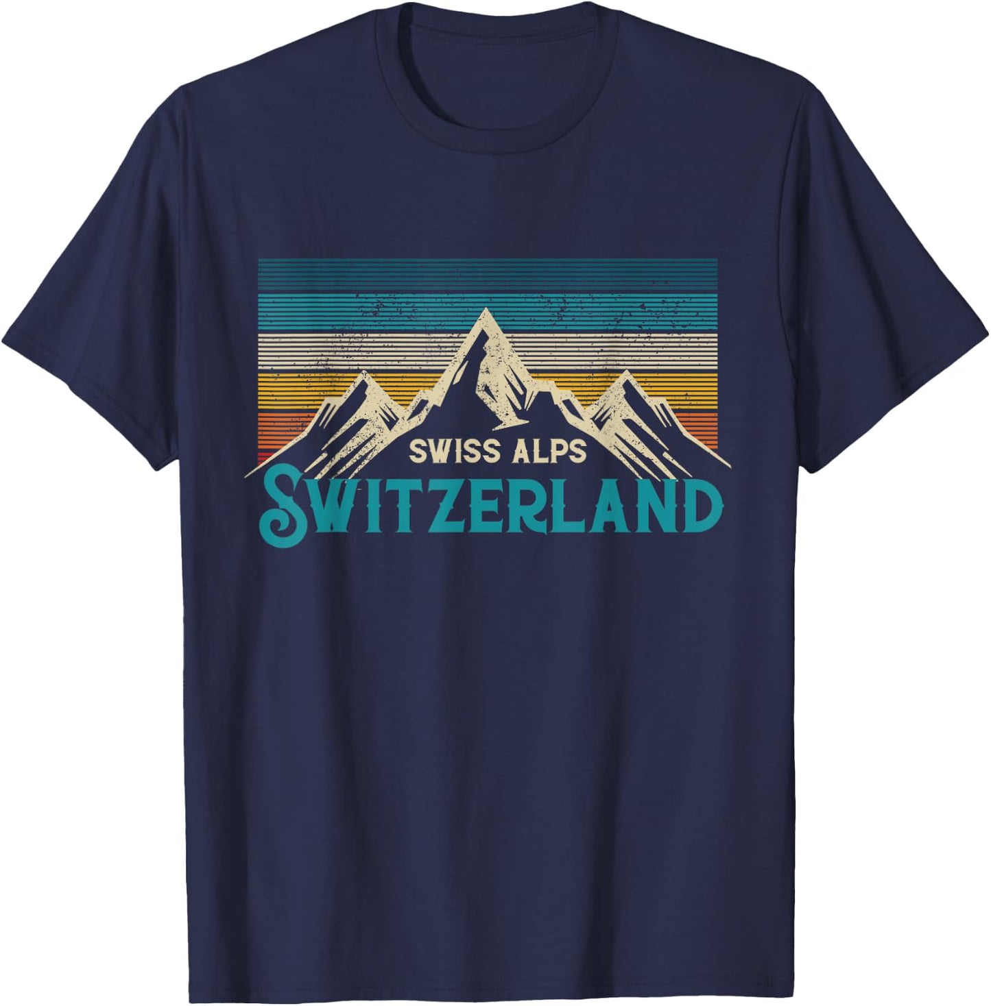 Swiss Alps Vintage Mountains Swiss Souvenir Gift T-Shirt - T-Shirt | Navy