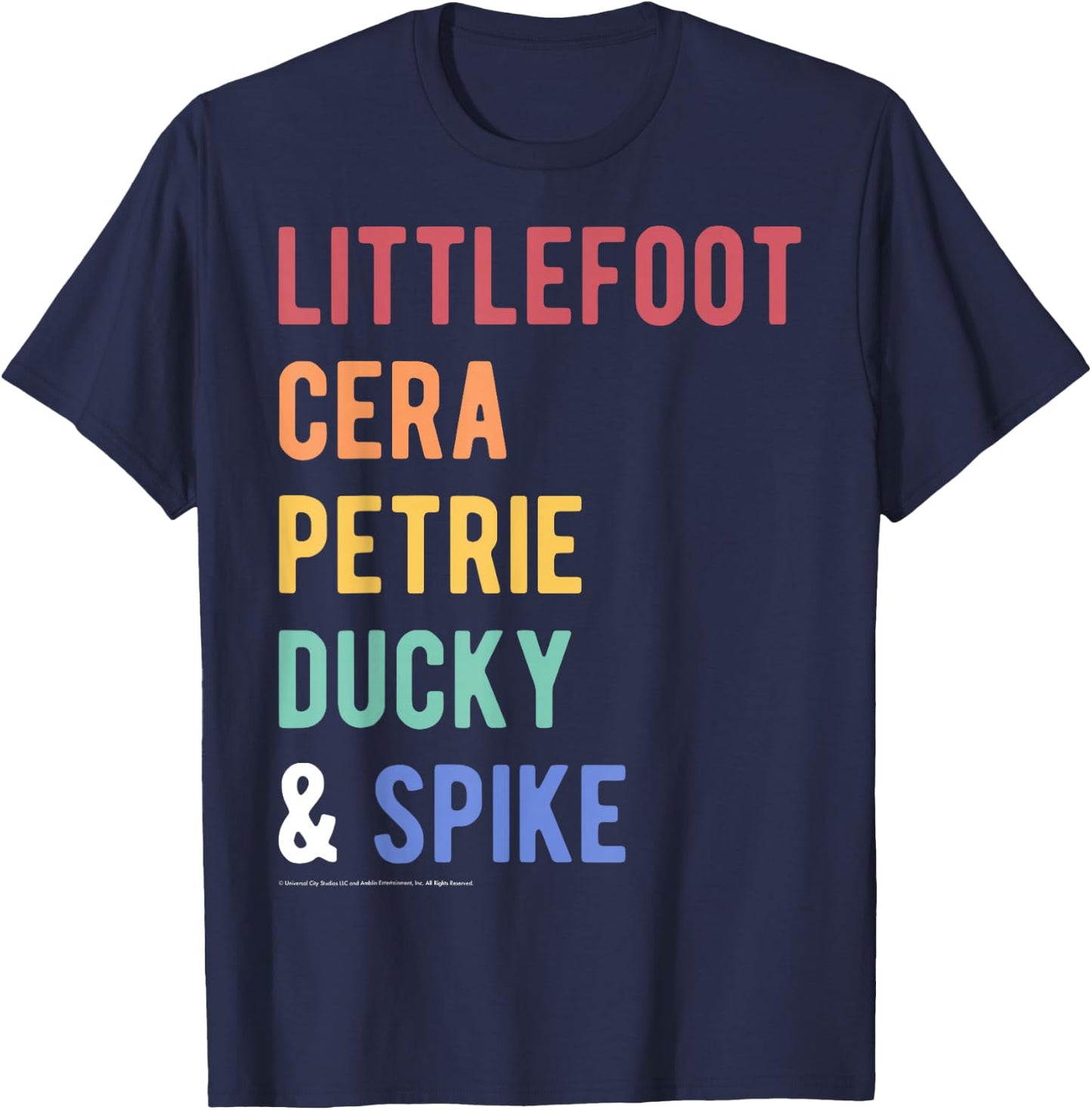 Land Before Time Littlefoot Cera Petrie Ducky & Spike List T-Shirt - T-Shirt | Navy