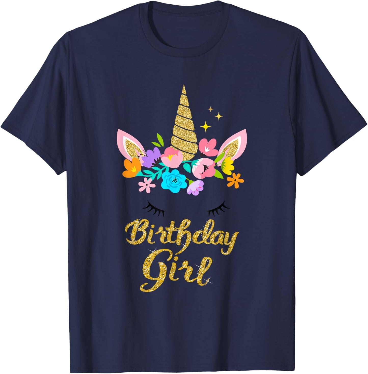 Unicorn Birthday Girl Gift Birthday Present For Girl T-Shirt - T-Shirt | Navy