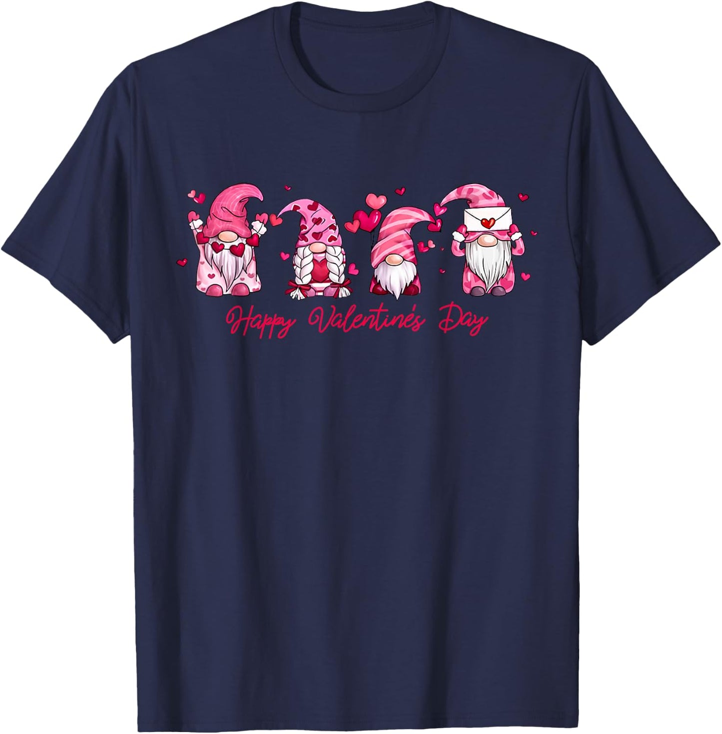 Happy Valentine's Day Gnome With Heart Cute Gnome Valentine T-Shirt - T-Shirt | Navy