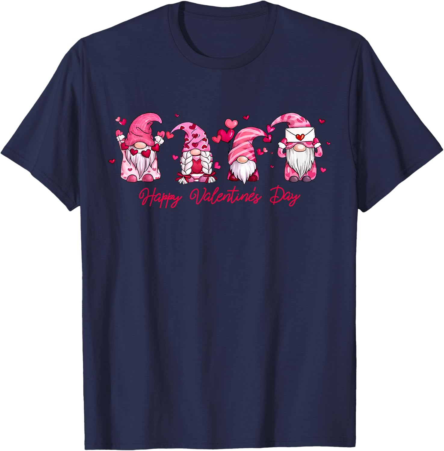 Happy Valentine's Day Gnome With Heart Cute Gnome Valentine T-Shirt - T-Shirt | Navy
