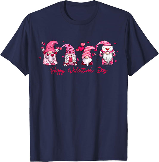 Happy Valentine's Day Gnome With Heart Cute Gnome Valentine T-Shirt - T-Shirt | Navy