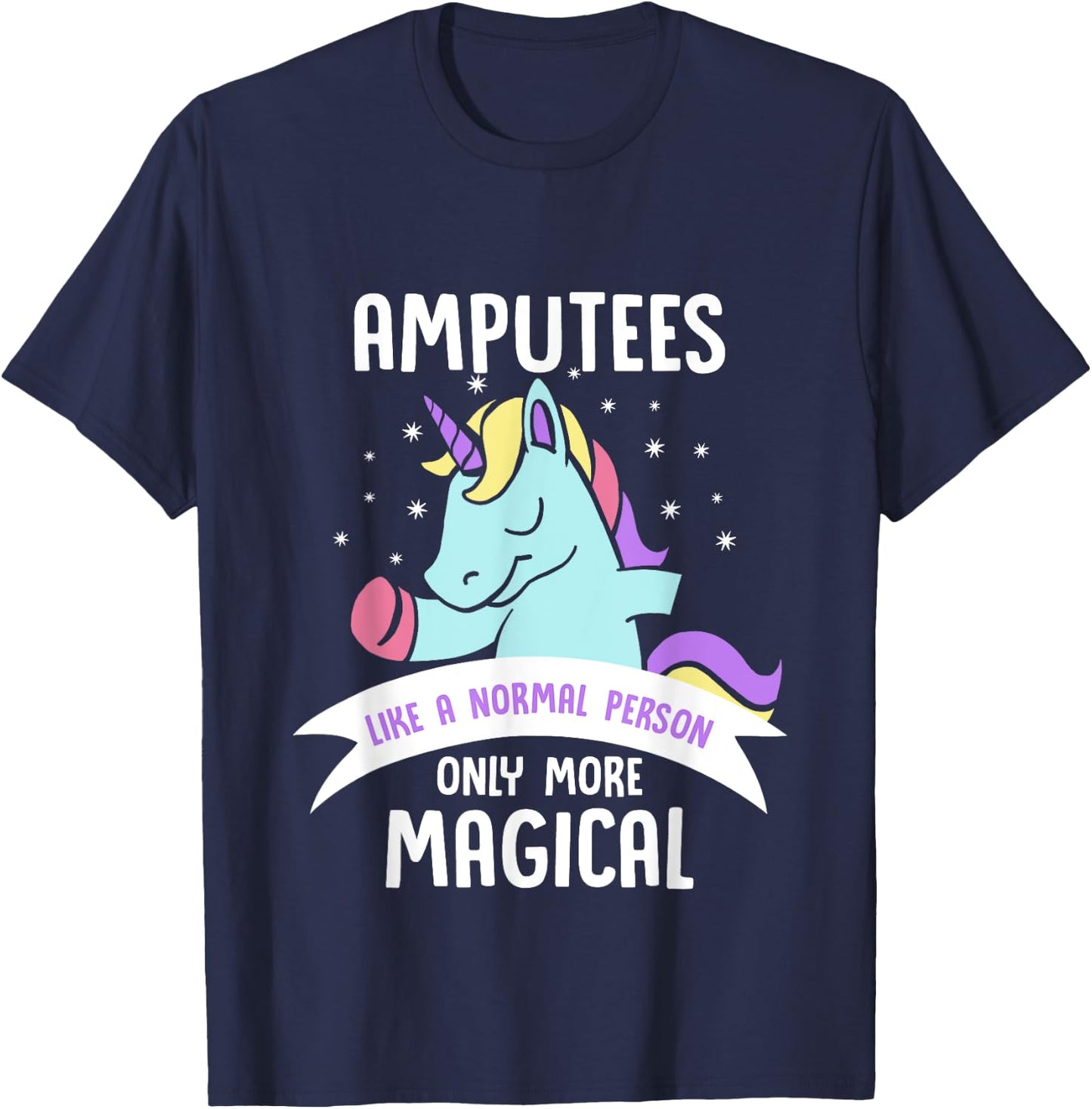 Amputee Amputation Survivor Warrior Shirts Men's Black Cotton Blend Classic Fit Short Sleeve Unicorn Humor Recovery T-Shirt - T-Shirt | Navy