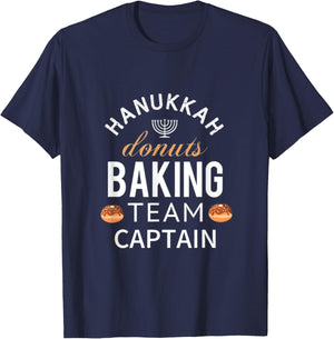 Hanukkah Donuts Baking Team Captain Sufganyiot And Latkes T-Shirt - T-Shirt | Navy