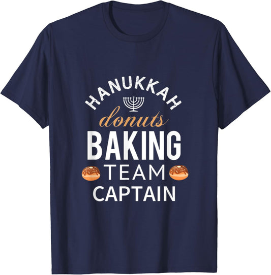 Hanukkah Donuts Baking Team Captain Sufganyiot And Latkes T-Shirt - T-Shirt | Navy