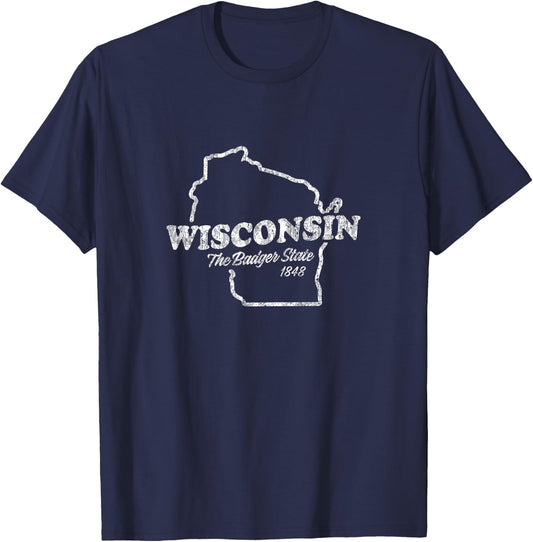 Wisconsin Vintage WI the Badger State T-Shirt - T-Shirt | Navy