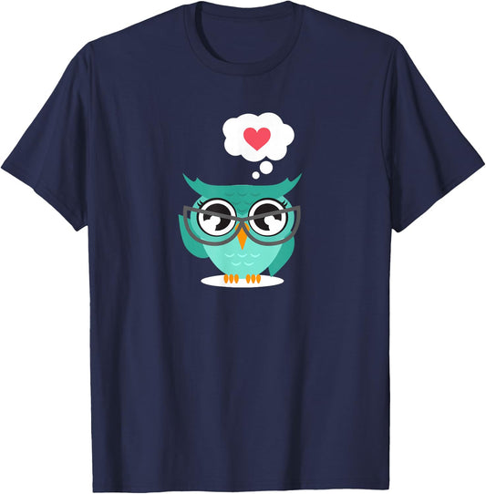 Owl Heart - Owl Gift Owl Lover Owl Teacher Owl Themed Gift T-Shirt - T-Shirt | Navy