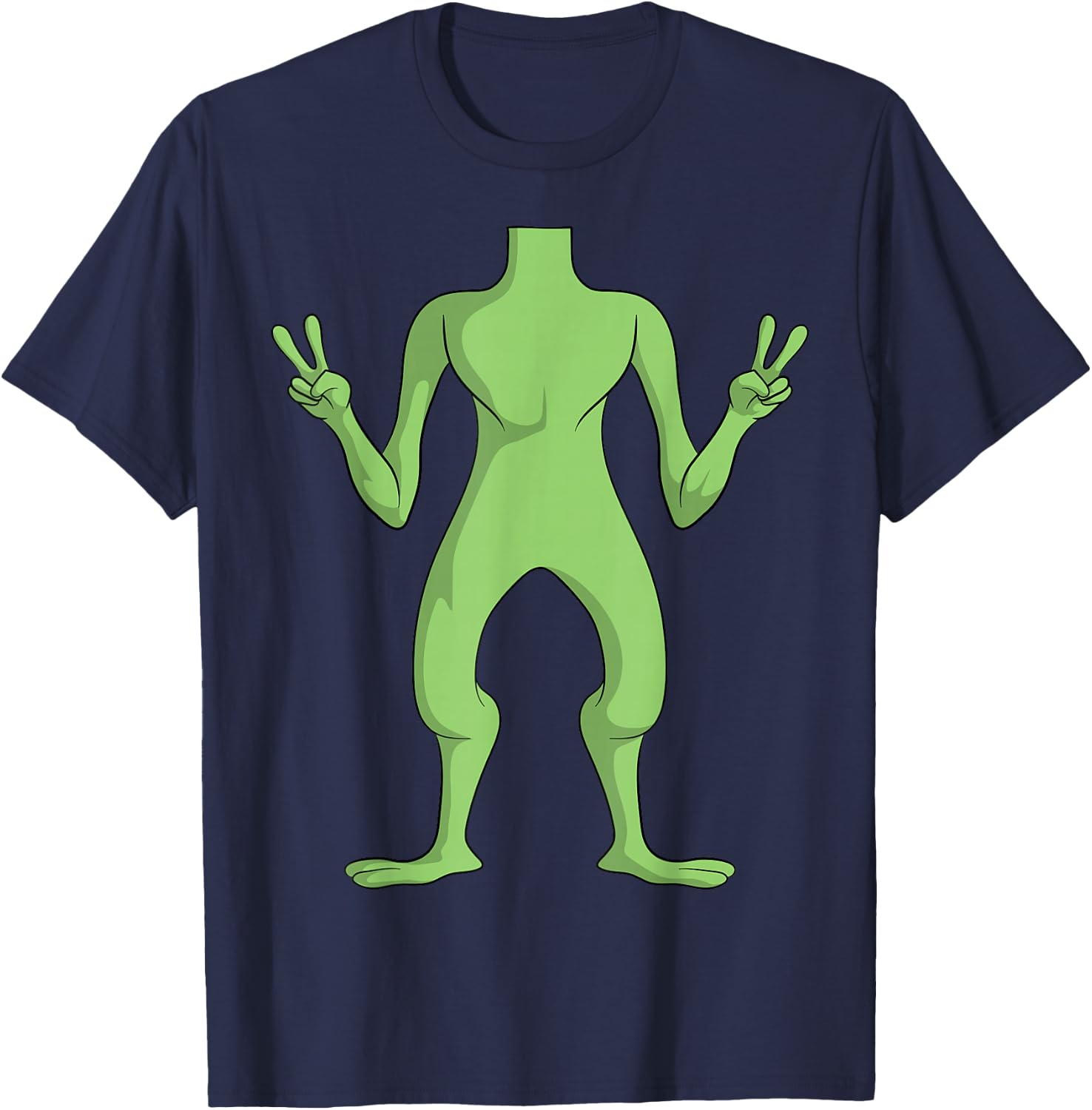 Alien Body Costume Halloween UFO Alien Lover Peace Sign T-Shirt - T-Shirt | Navy