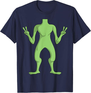 Alien Body Costume Halloween UFO Alien Lover Peace Sign T-Shirt - T-Shirt | Navy