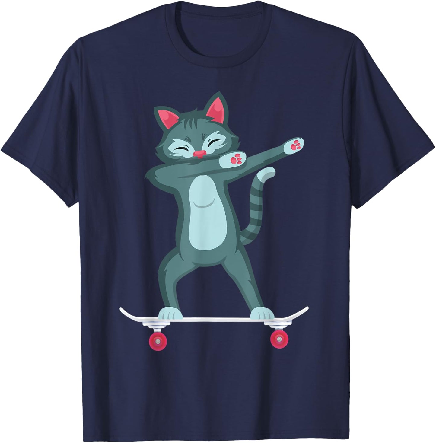 Skateboarding Kitty Cat on Skateboard Gift Skater T-Shirt - T-Shirt | Navy