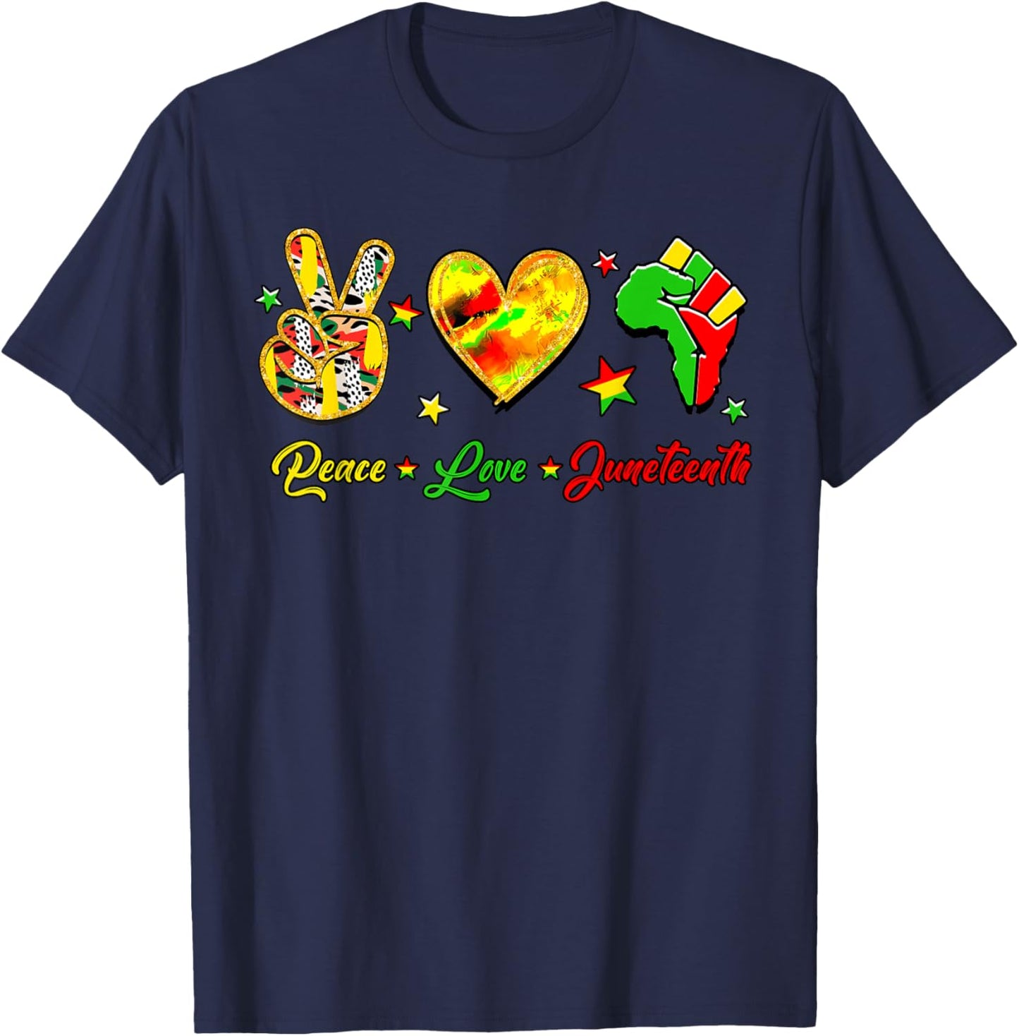 Peace Love Juneteenth 1865 African American Afro Men Women T-Shirt - T-Shirt | Navy