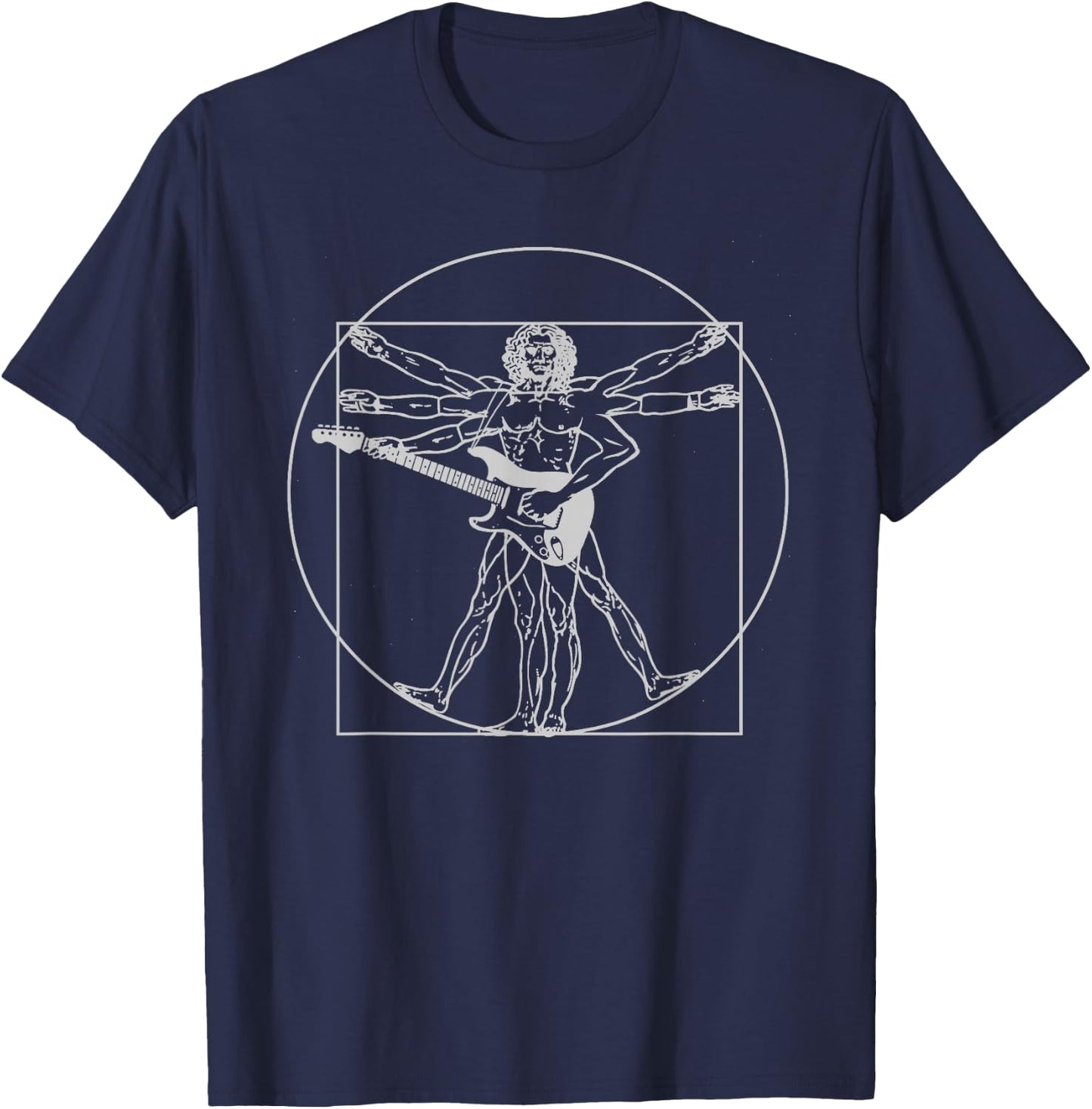 Vitruvian Man Guitar Shirt Da Vinci Guitarist Gift T-Shirt - T-Shirt | Navy