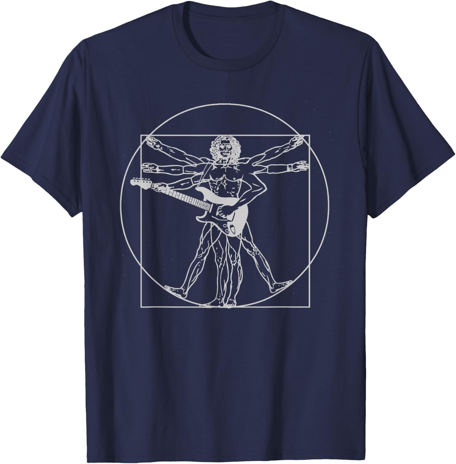 Vitruvian Man Guitar Shirt Da Vinci Guitarist Gift T-Shirt - T-Shirt | Navy