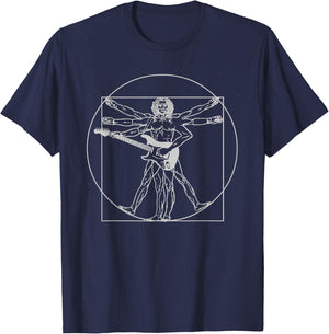 Vitruvian Man Guitar Shirt Da Vinci Guitarist Gift T-Shirt - T-Shirt | Navy