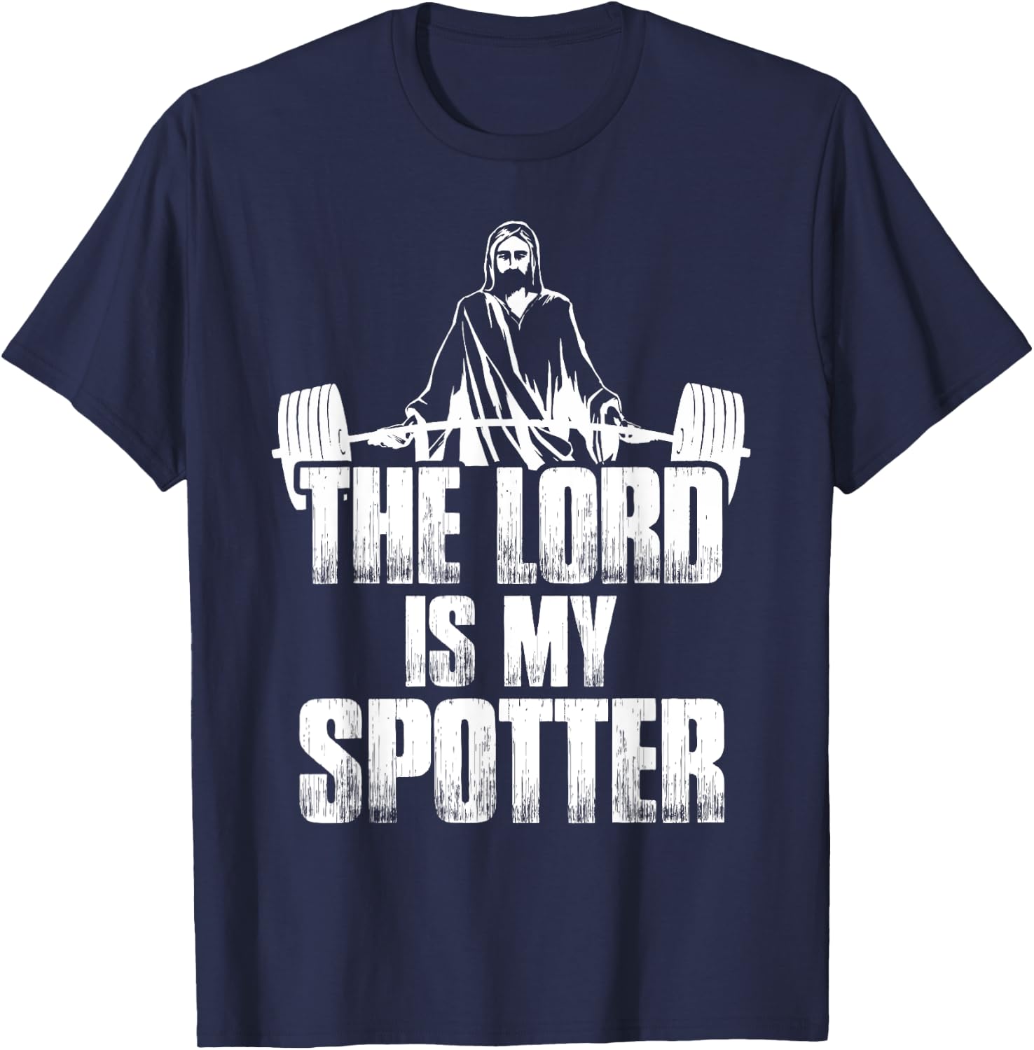 Christian Shirt Funny Gym The Lord Is My Spotter Gift T-Shirt - T-Shirt | Navy
