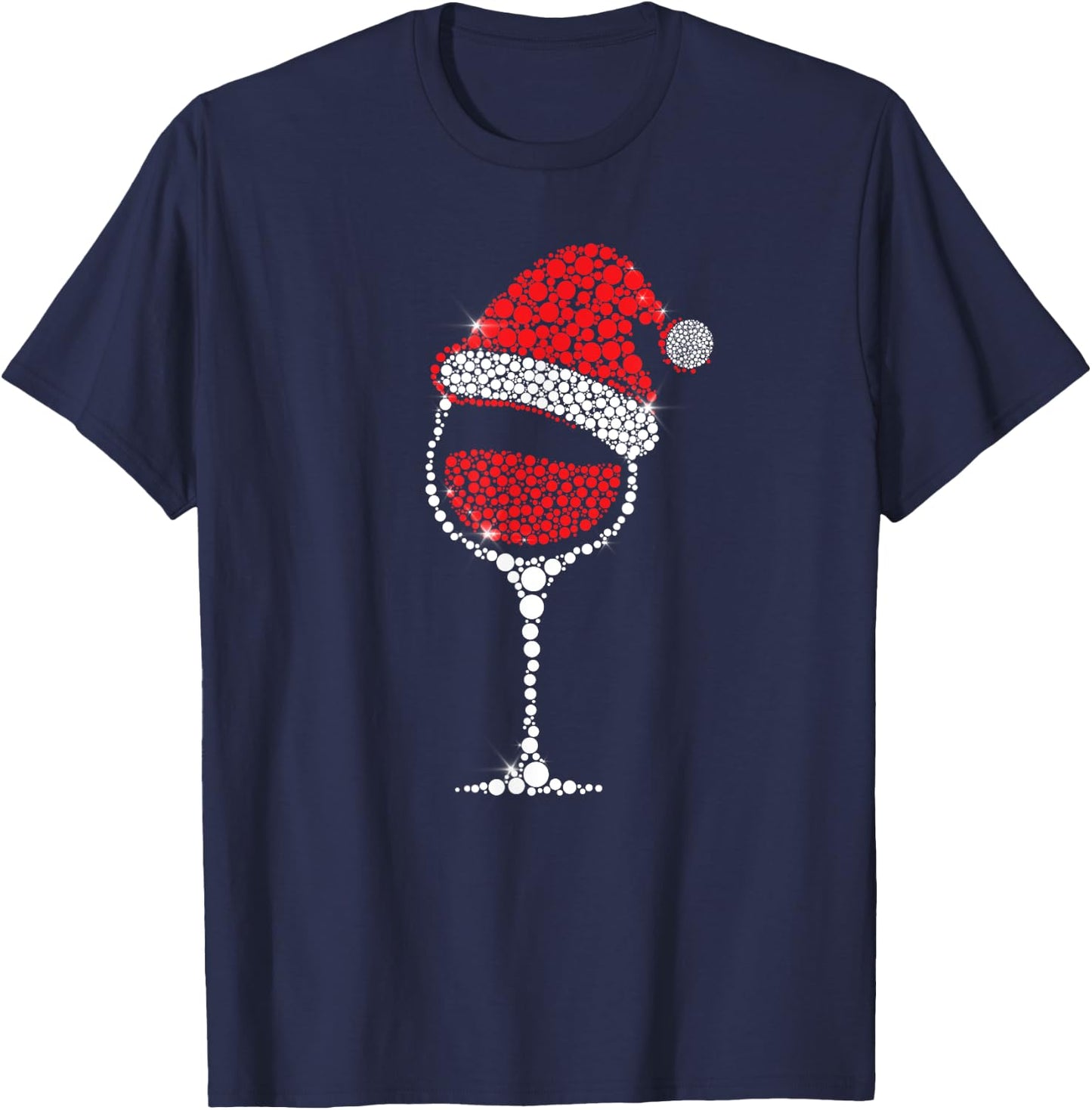 Christmas Pajama Glass of Wine Costume Santa Hat Xmas gift T-Shirt - T-Shirt | Navy