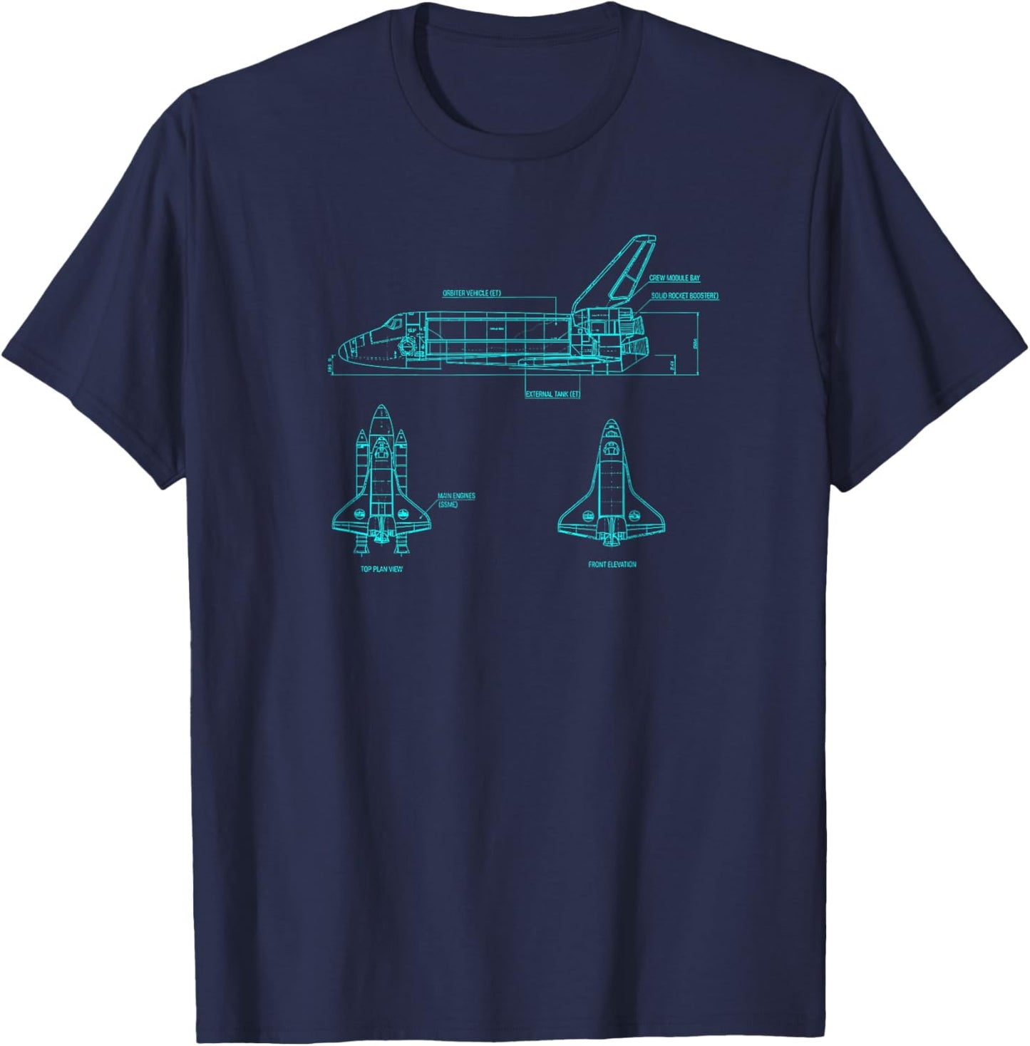 Vintage Space Shuttle Schematic Rocket Flight T-Shirt - T-Shirt | Navy