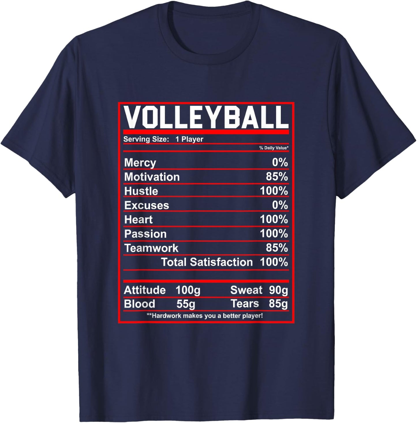 Funny Volleyball Nutrition Facts Women Men T-Shirt - T-Shirt | Navy