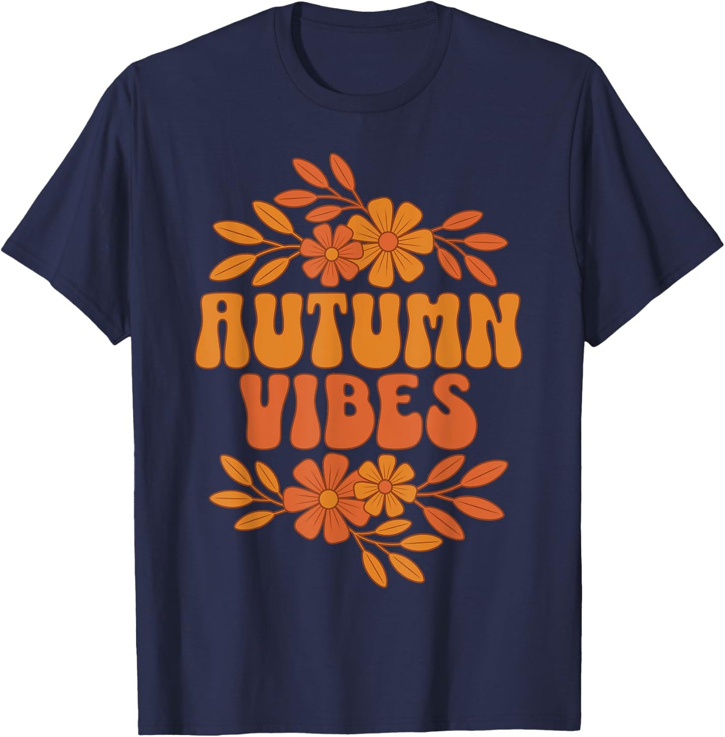 Autumn Vibes Women Men Kids Groovy Floral Retro Fall Graphic T-Shirt - T-Shirt | Navy
