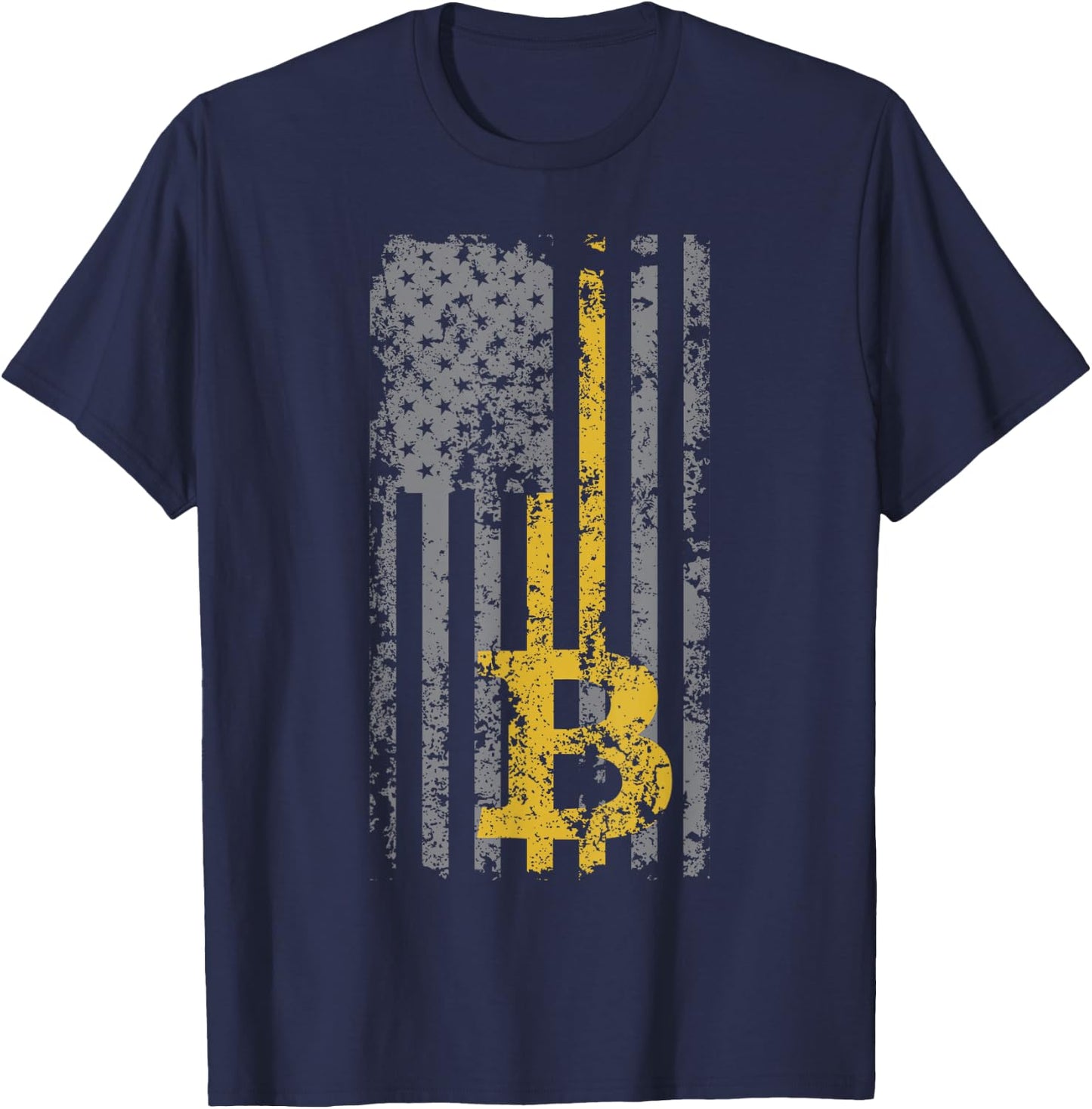 Bitcoin USA Flag Distressed Digital Currency Lover T-Shirt - T-Shirt | Navy