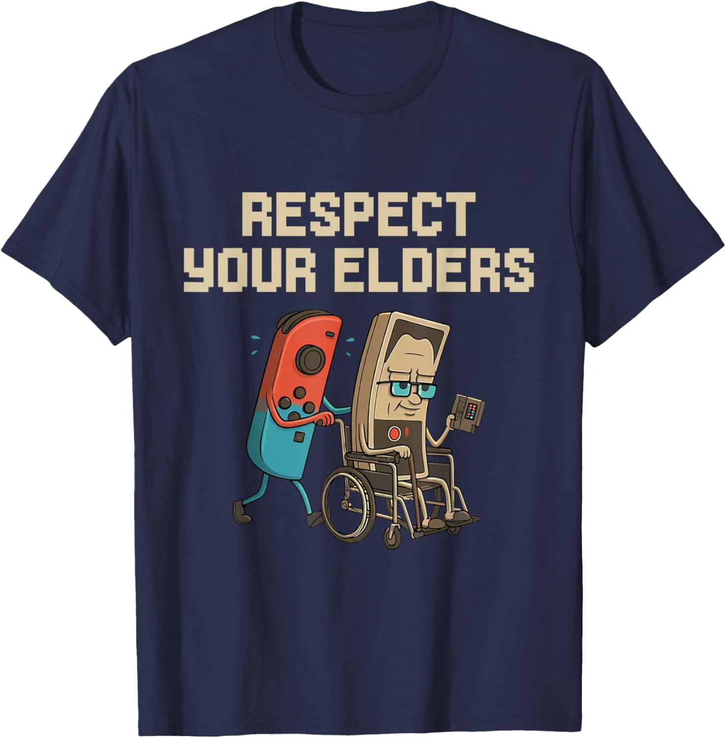 Respect Your Elders Gaming Control Retro Funny Video Game T-Shirt - T-Shirt | Navy