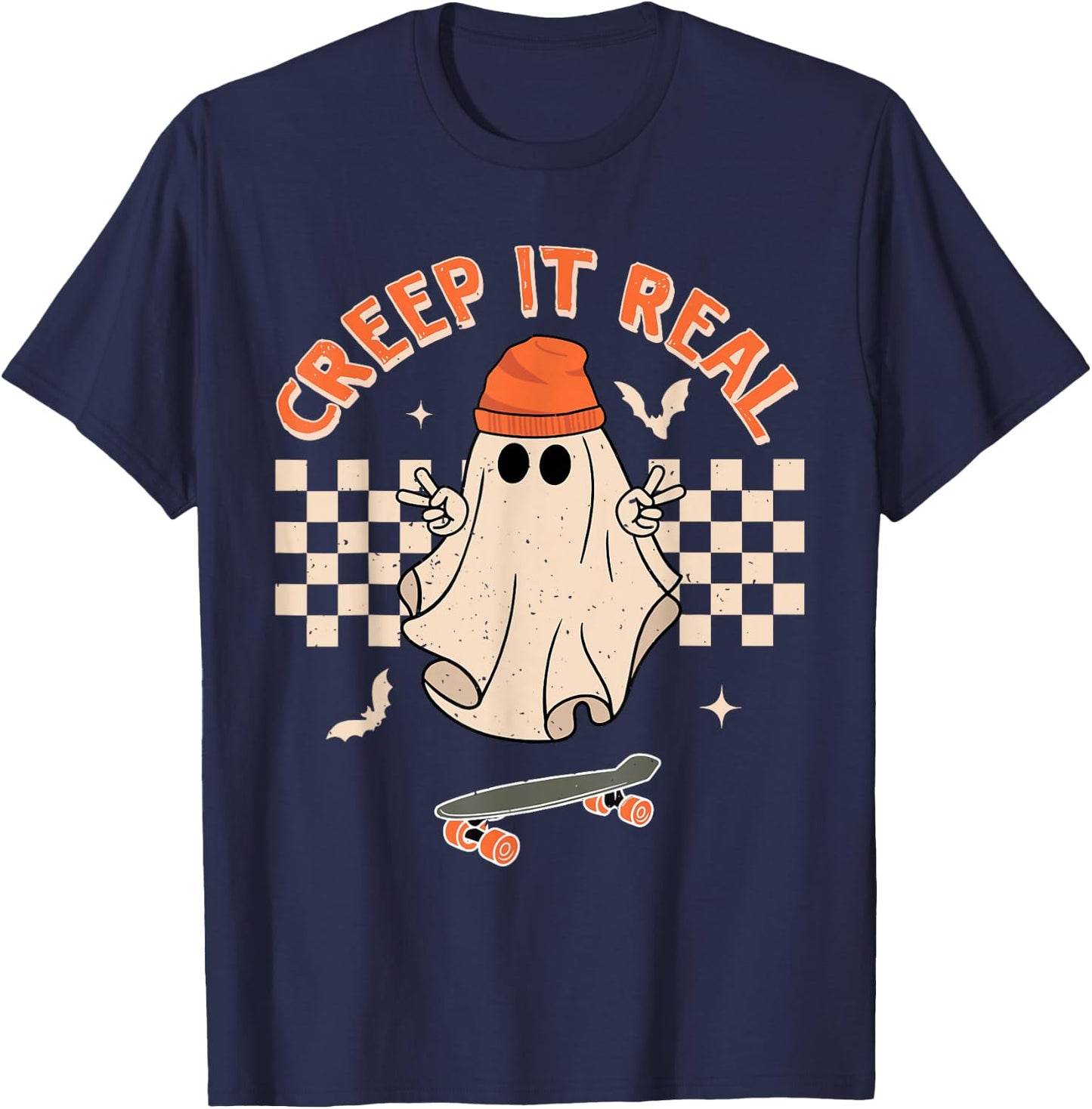 Creep It Real Funny Ghost Halloween Toddler Kid Ghost Boys T-Shirt - T-Shirt | Navy