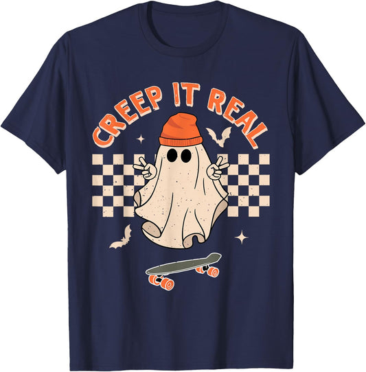 Creep It Real Funny Ghost Halloween Toddler Kid Ghost Boys T-Shirt - T-Shirt | Navy