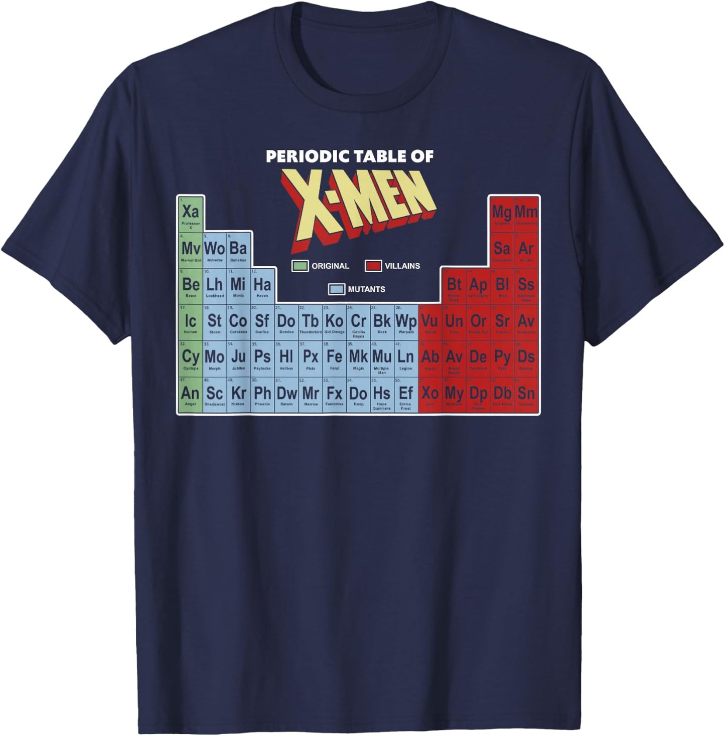 Marvel Periodic Table of X-Men Elements Colorful T-Shirt - T-Shirt | Navy