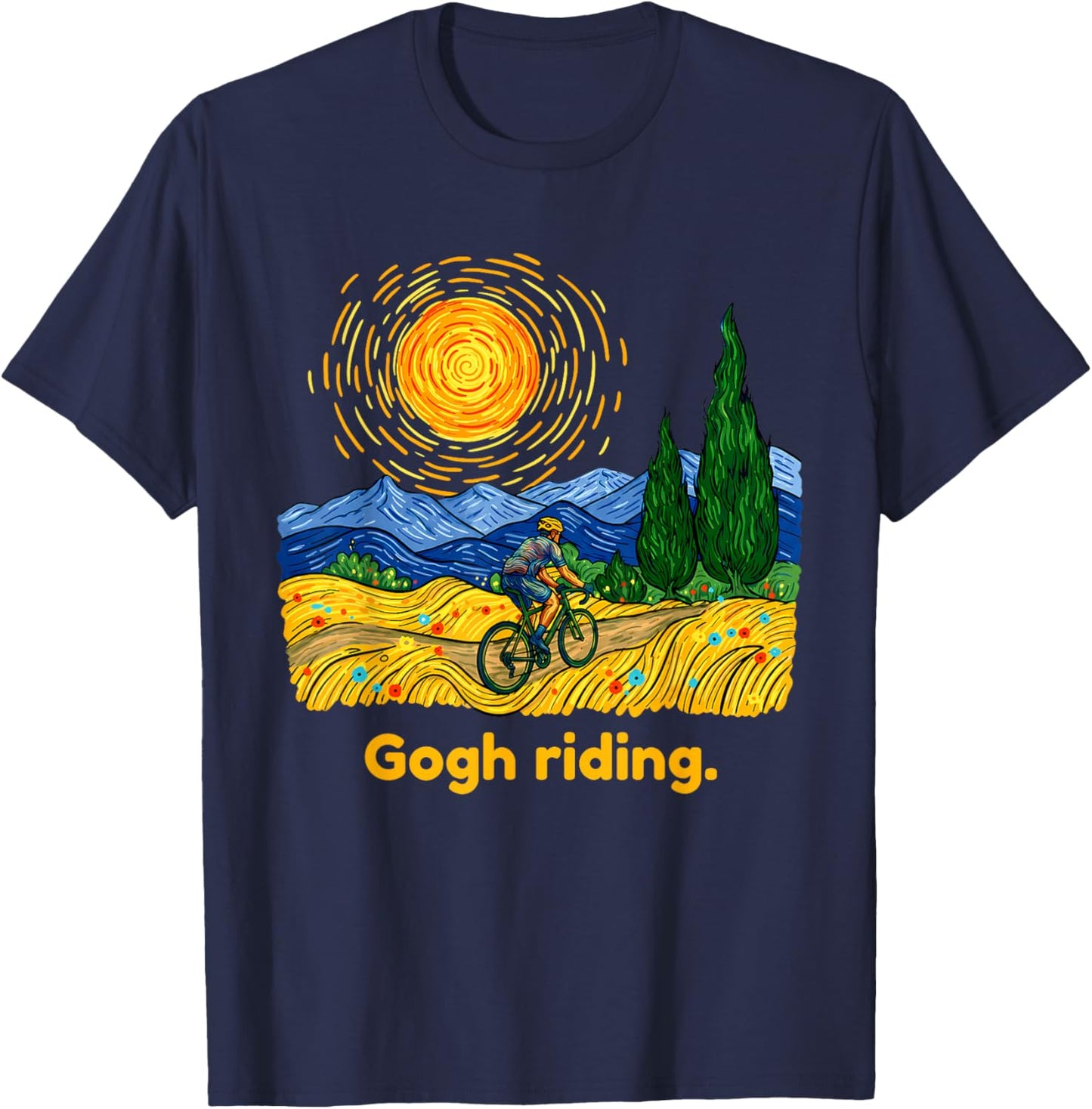 Gogh Riding Funny Cycling Van Gogh Art Bike T-Shirt - T-Shirt | Navy