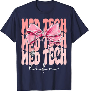 Med Tech Life Week Day Coquette Bow Stethoscope T-Shirt - T-Shirt | Navy