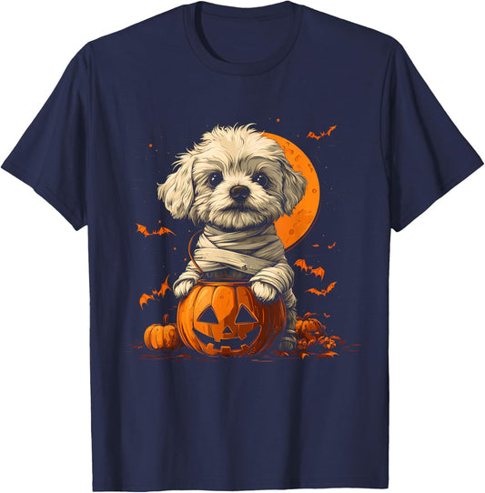 Mummy Havanese Pumpkin Scary Halloween Dog Lovers Costume T-Shirt - T-Shirt | Navy