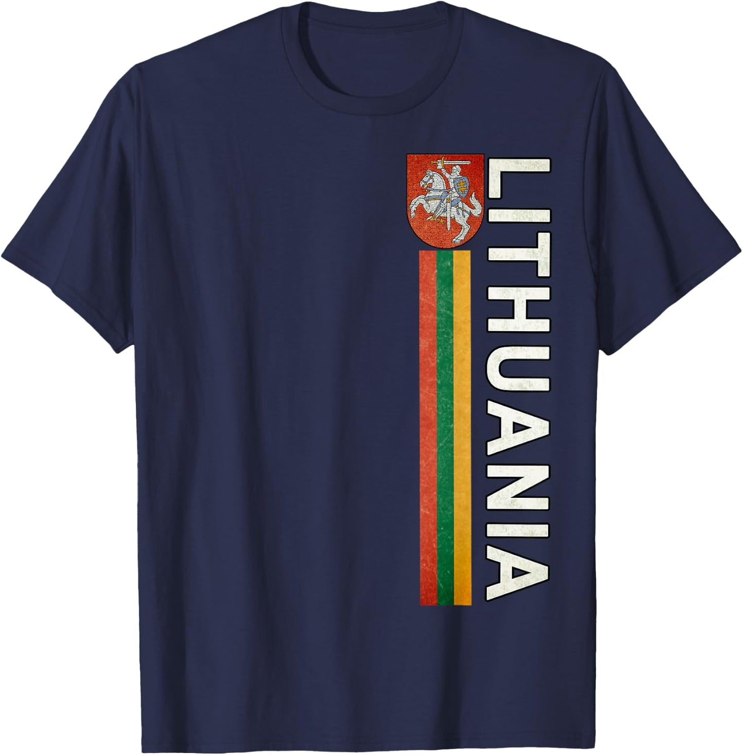 Lithuania Sporty Retro Flag and Lithuanian Emblem T-Shirt - T-Shirt | Navy