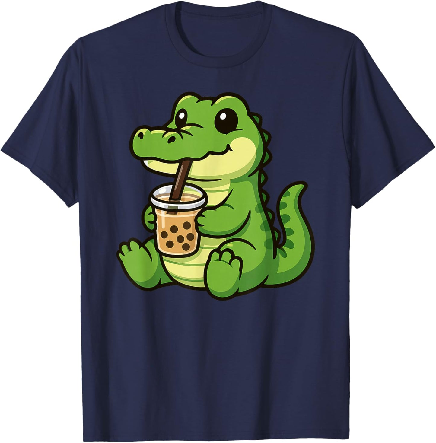 Funny Crocodile Boba Tea Animal Lover Boys Girls Kids T-Shirt - T-Shirt | Navy