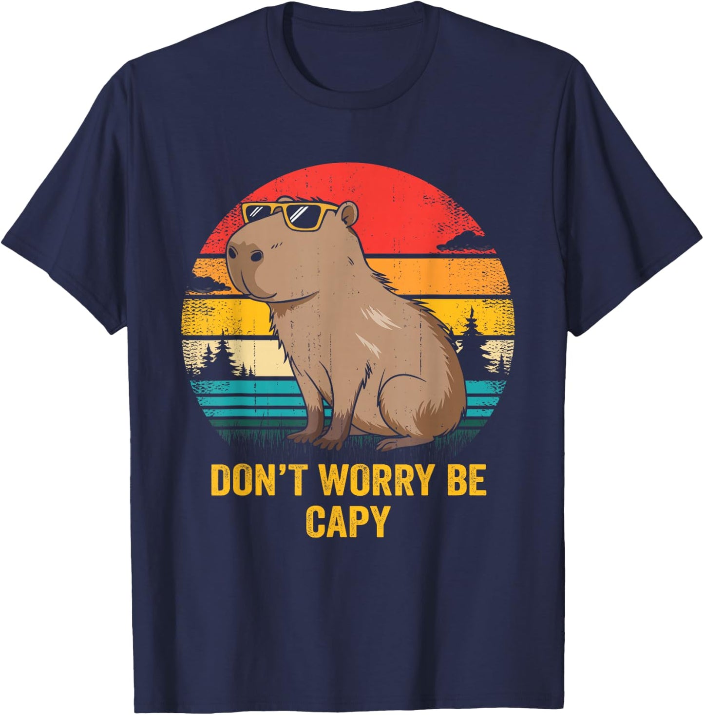 Don’t Worry Be Capy Retro Capybara Lover Men Boys Kids Women T-Shirt - T-Shirt | Navy