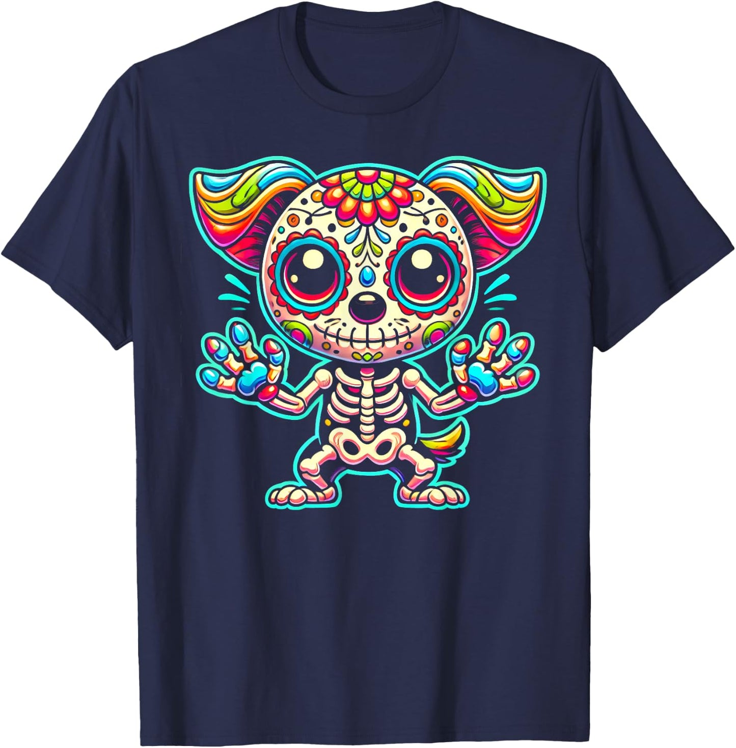 Day of the Dead Sugar Skull Dog Skeleton Cute Pet Lovers Men Women Kids T-Shirt - T-Shirt | Navy