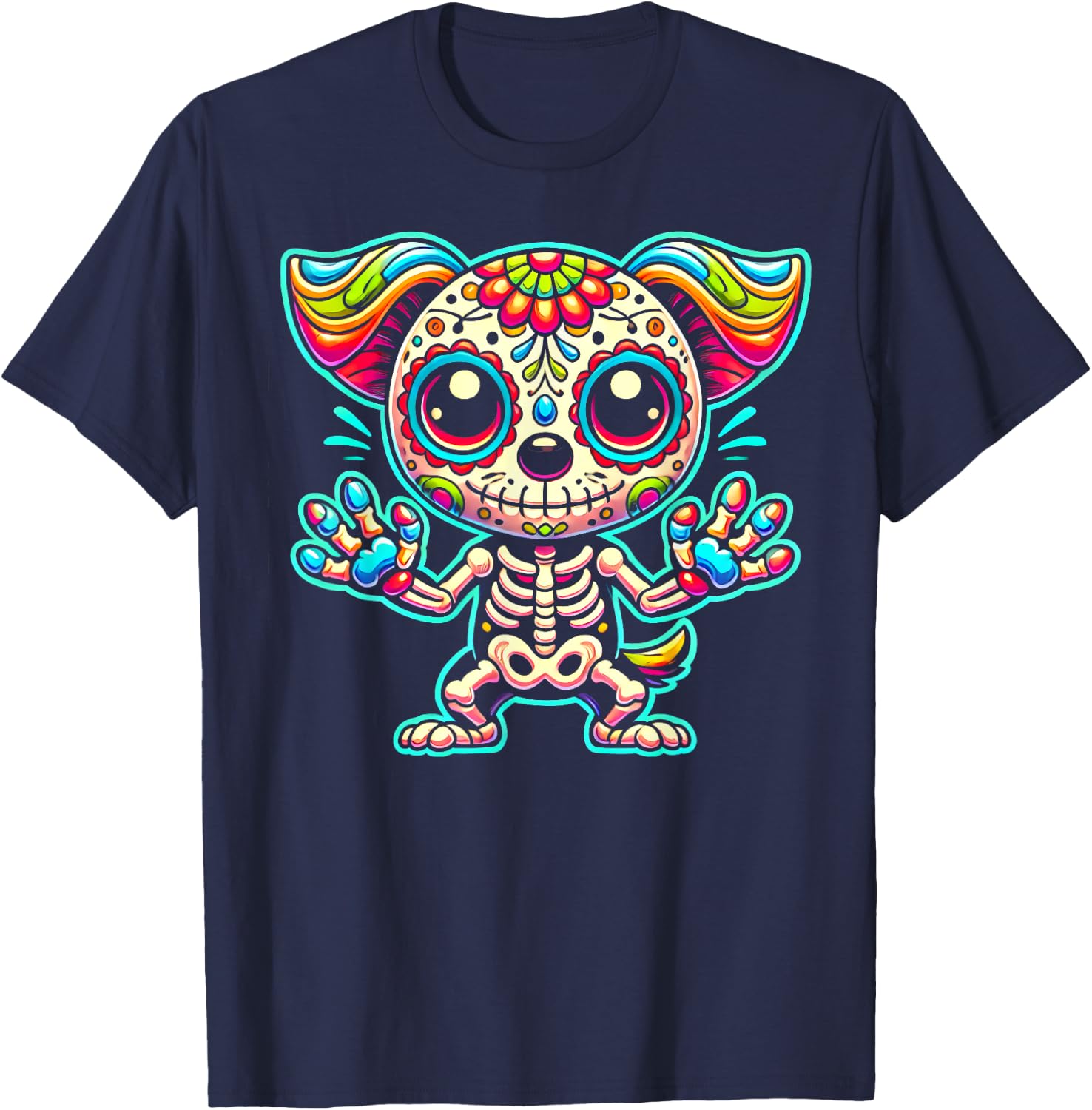 Day of the Dead Sugar Skull Dog Skeleton Cute Pet Lovers Men Women Kids T-Shirt - T-Shirt | Navy