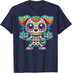 Day of the Dead Sugar Skull Dog Skeleton Cute Pet Lovers Men Women Kids T-Shirt - T-Shirt | Navy