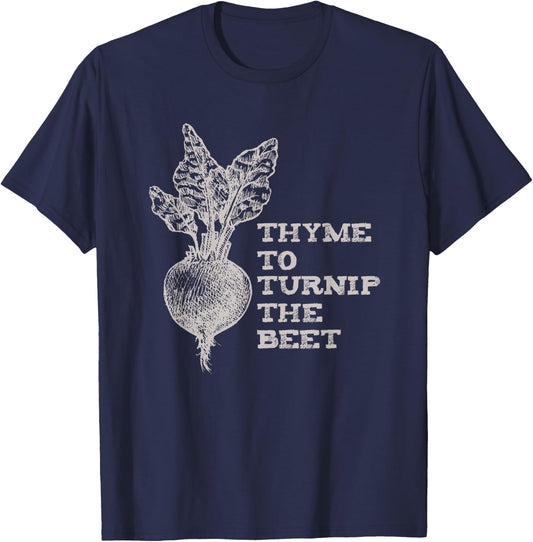 Thyme To Turnip The Beet Garden Vegetable Funny Vegan T-Shirt - T-Shirt | Navy
