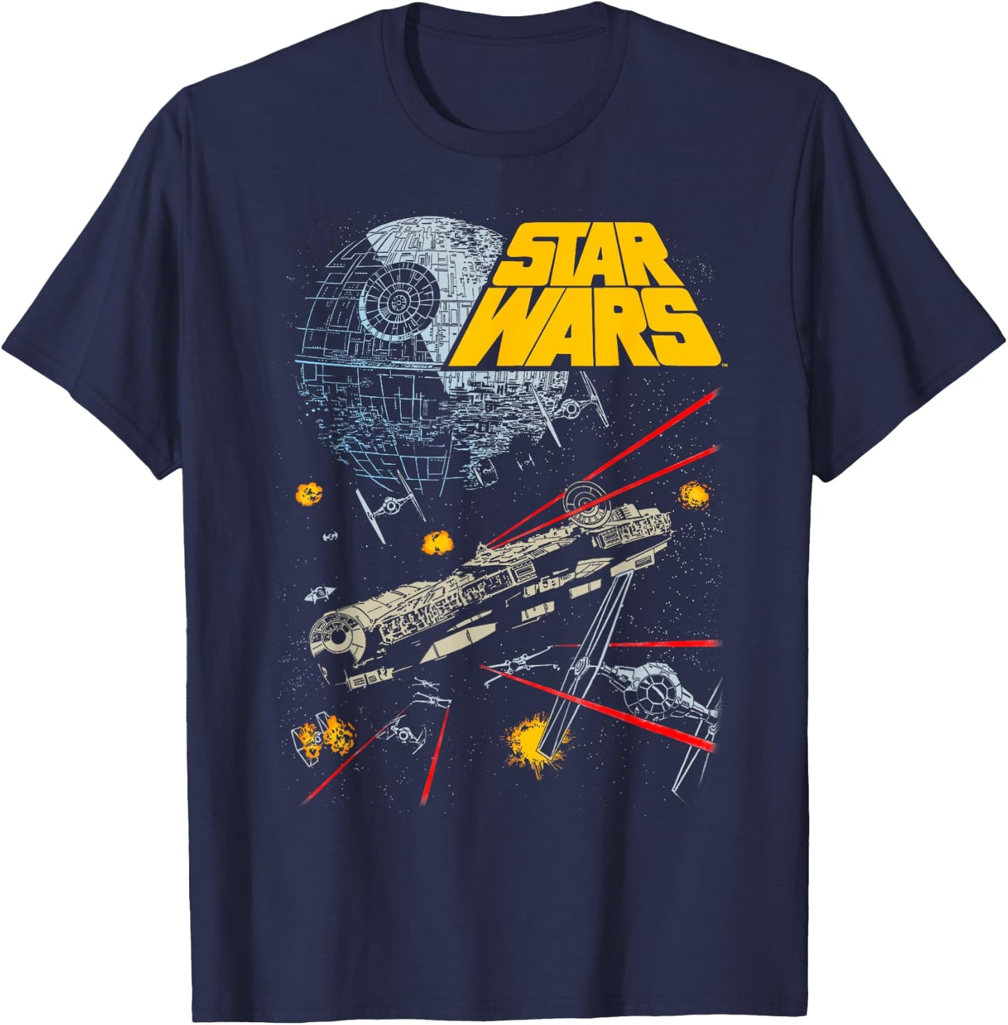 Star Wars Millennium Falcon TIE Fighters Battle T-Shirt - T-Shirt | Navy