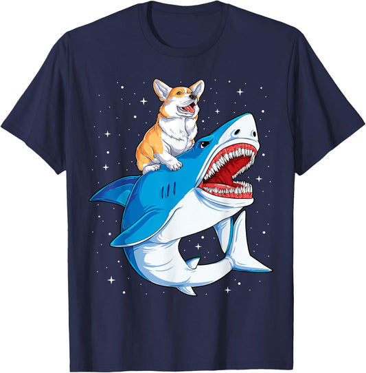 Corgi Shark T shirt Kids Boys Men Space Galaxy Jawsome Gifts T-Shirt - T-Shirt | Navy