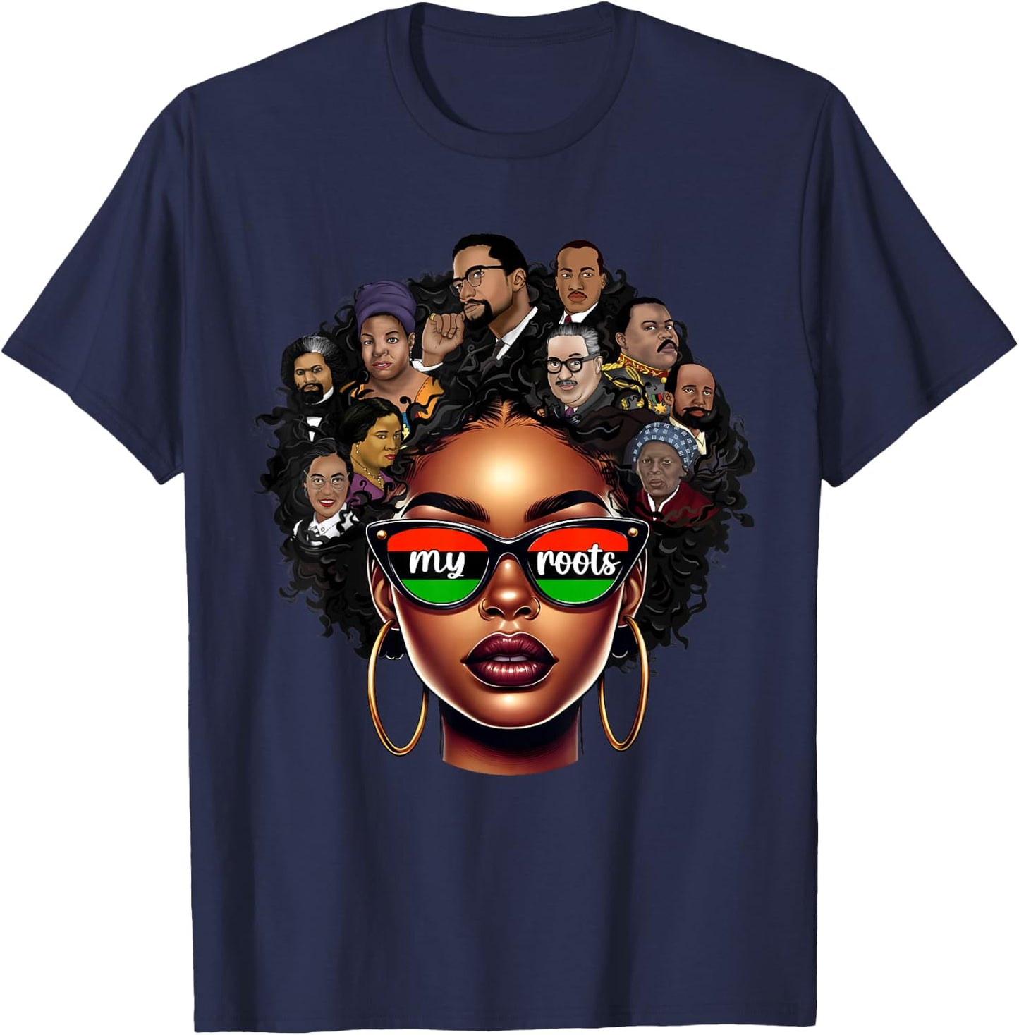 Black Queen Pride Afro Girl BHM Black History Month T-Shirt - T-Shirt | Navy