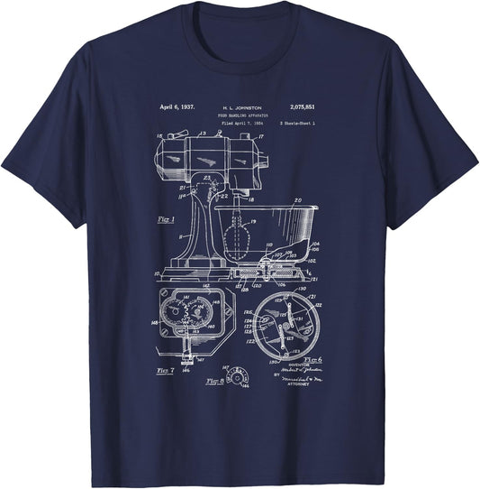 Kitchen Mixer Patent Drawing Gift Bakers T-Shirt - T-Shirt | Navy