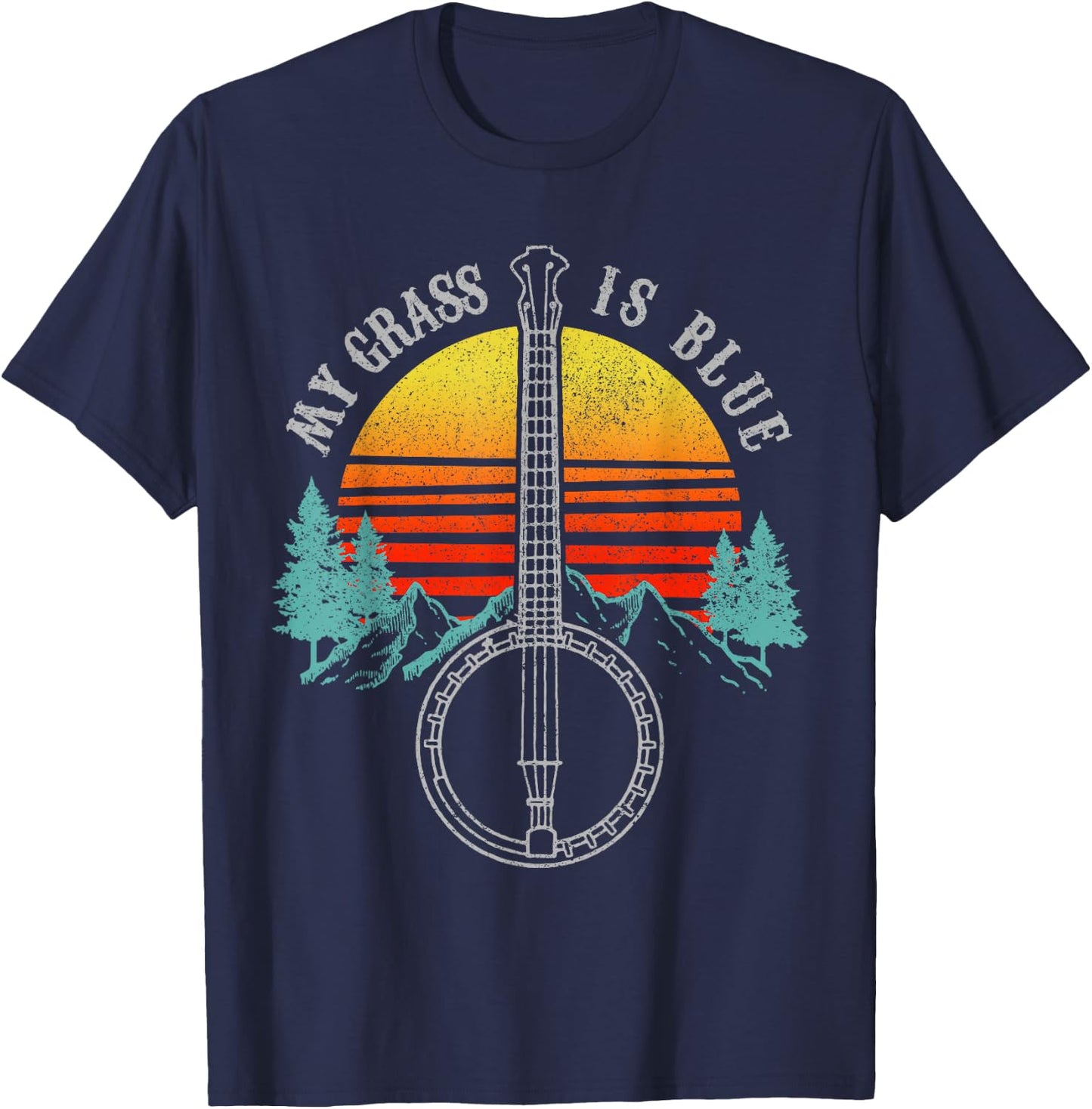 Bluegrass My Grass Is Blue Vintage Banjo Shirt Gift T-Shirt - T-Shirt | Navy