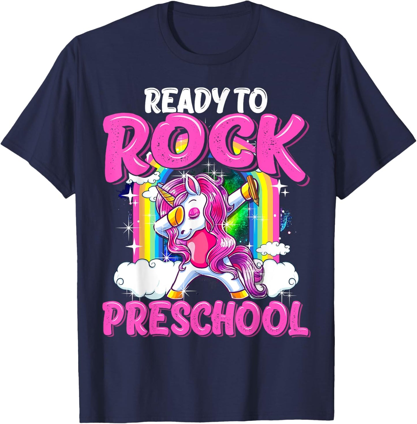 Ready To Rock Preschool Dabbing Unicorn Back To School Girls T-Shirt - T-Shirt | Navy