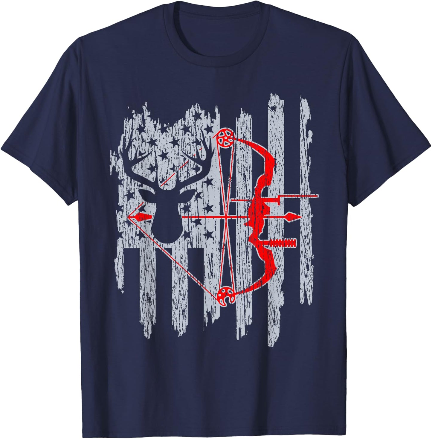 Bow Hunting American Flag Patriotic Deer Hunter T-Shirt - T-Shirt | Navy