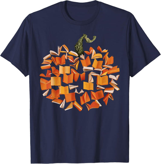 Vintage Book Pumpkin Autumn Fall Librarians Bookworm Teacher T-Shirt - T-Shirt | Navy