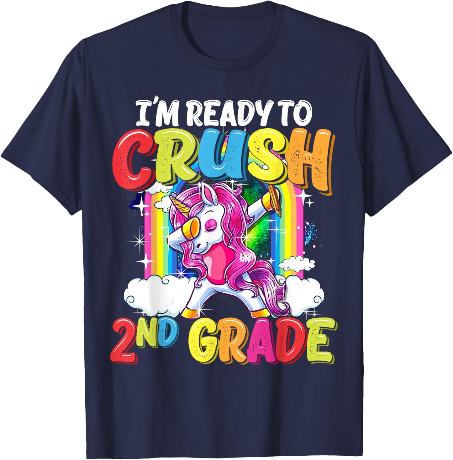 2nd Grade Dabbing Unicorn Back To School Girls T-Shirt - T-Shirt | Navy