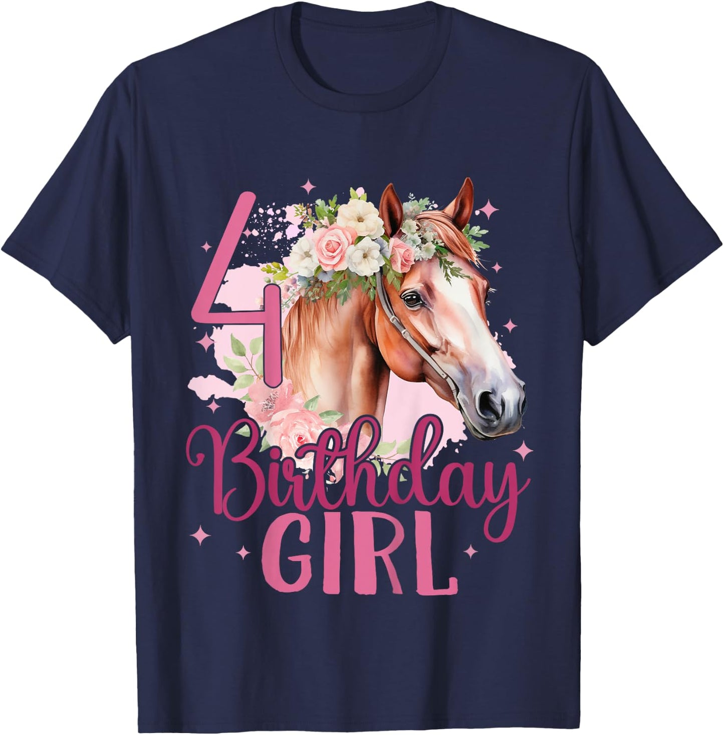 Kids 4th Birthday Horse Girl Fourth birthday girl 4 years old T-Shirt - T-Shirt | Navy