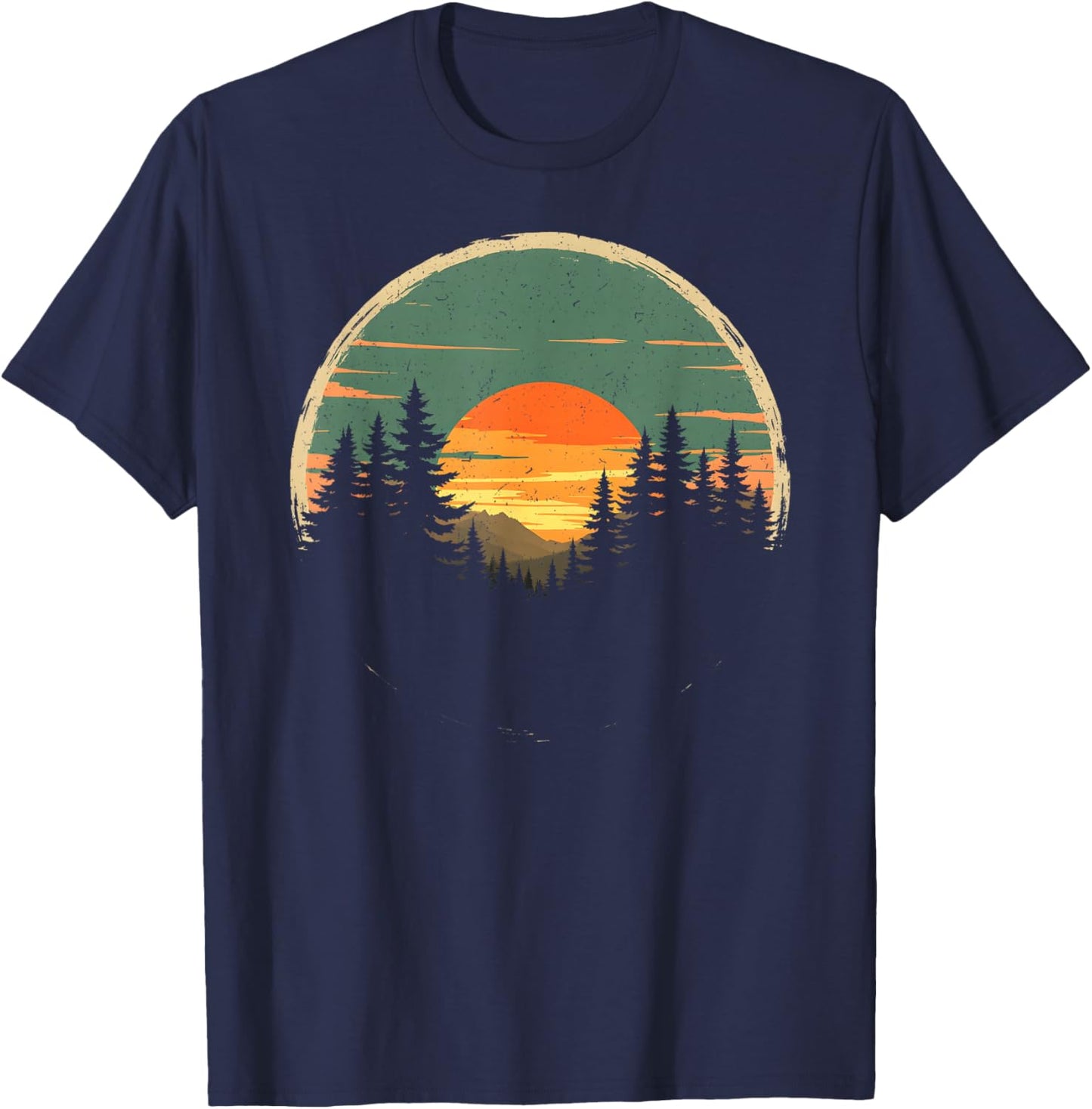 Retro Forest Trees Wildlife Nature Vintage Forest T-Shirt - T-Shirt | Navy