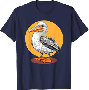 Pelican Illustration Wildlife Coastal Bird T-Shirt - T-Shirt | Navy
